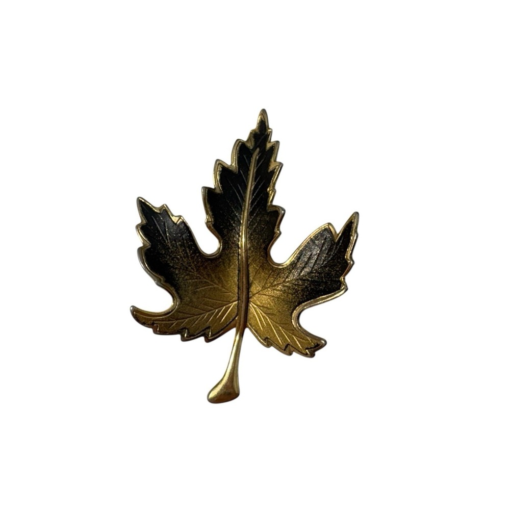 Vintage Gold Tone Changing Color Ombre Fall Maple Leaf Brooch Pin